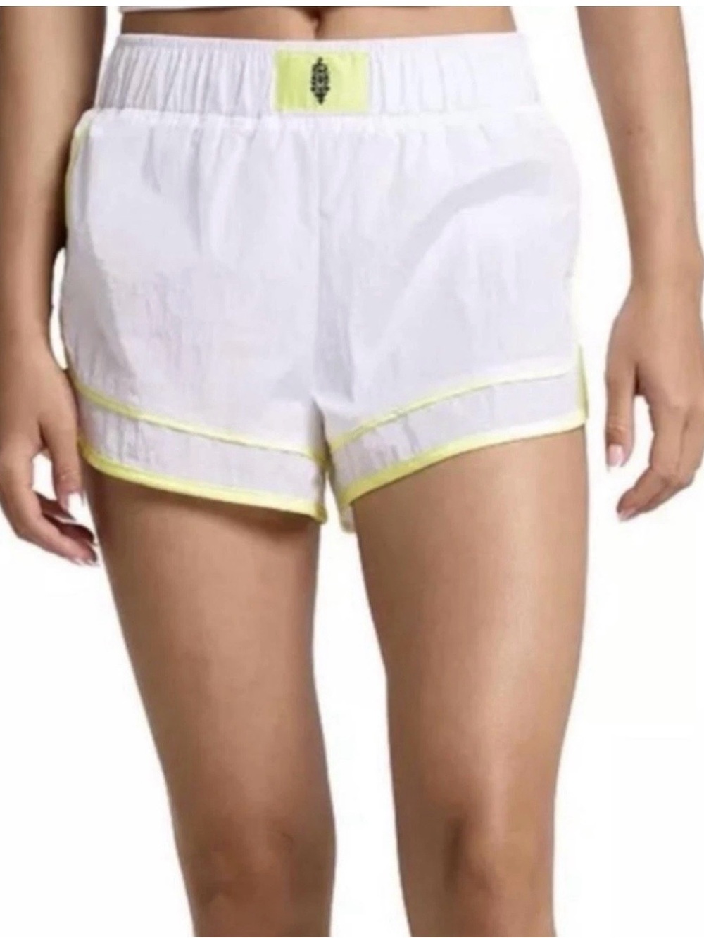 NWT Free People FP Movement Varsity Blues Shorts Womens White/Neon Yellow Medium